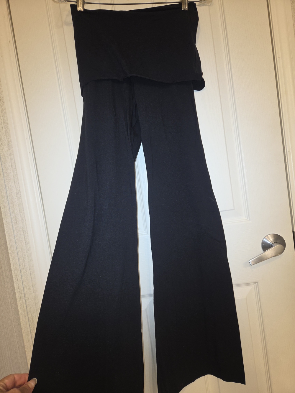 SOLOW Black Wide-Leg Fold-Over Waist Yoga Pants